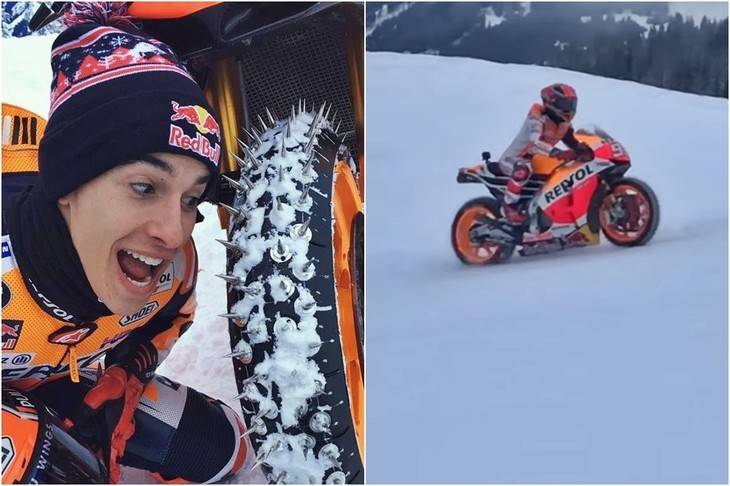 Marc Marquez y su Honda RC213V en la Nieve