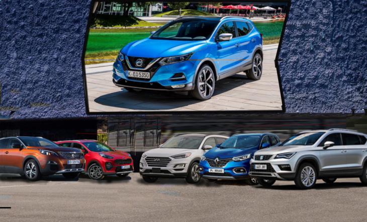 Enfrentamiento Nissan Qashqai, Hyundai Tucson, Seat Ateca, Kia Sportage y sus rivales