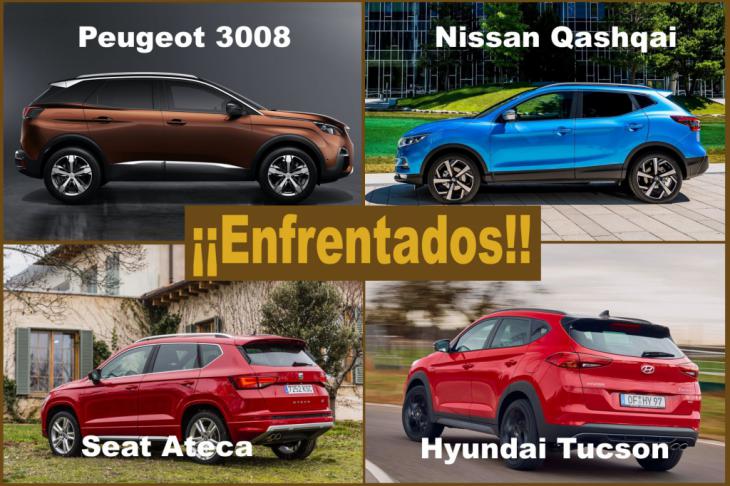 Los SUV más vendidos: Nissan Qashqai, Peugeot 3008, Hyundai Tucson y Seat Ateca, enfrentados